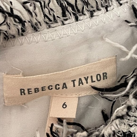 Like New Rebecca Taylor Black and White Raw Edge Fringe Minidress Size 6 - Picture 6 of 8